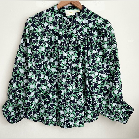 Anthropologie Maeve Cherry green Apple Balloon Sleeve top  lightweight Cotton M - Picture 2 of 7